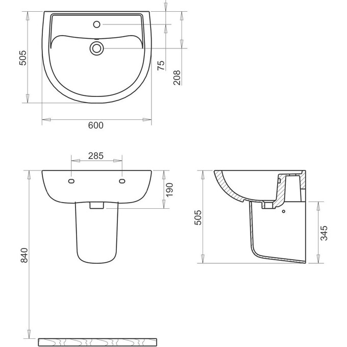 Раковина з напівп'єдесталом 60 см Volle Virgo 13-23-600, фото , изображение 2