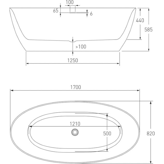 Окрема ванна 170x82 см Volle 12-22-810, фото , изображение 7