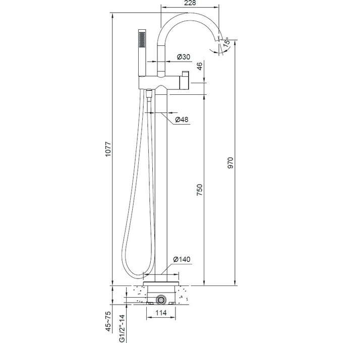 Змішувач для ванни Volle 12-33-100, фото , изображение 3