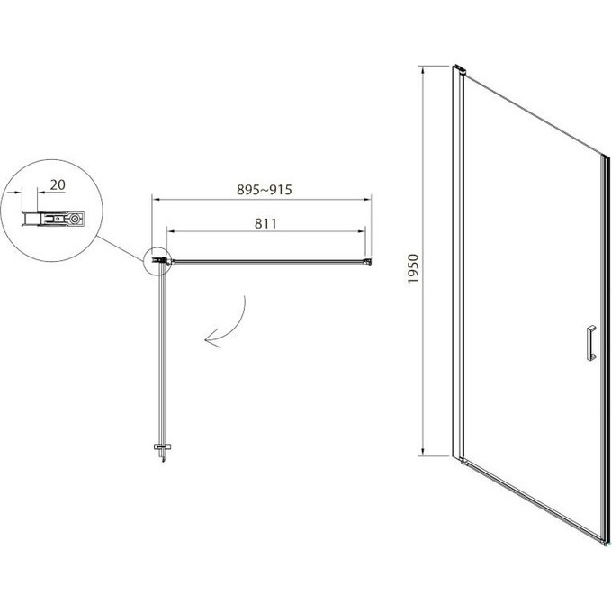 Душевая дверь 90 см Eger 599-156, фото 3