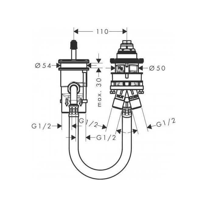 Скрытая часть смесителя на борт ванны на 2 отверстия Hansgrohe Metropol 13159180, фото 2
