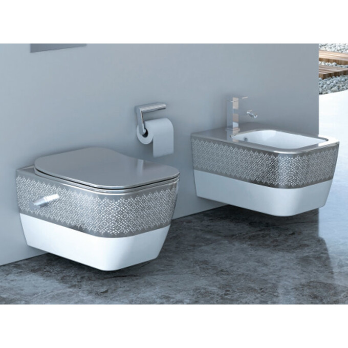 Біде підвісне Idevit Halley 3206-2605-1201 (білий/декор срібло), фото , изображение 3