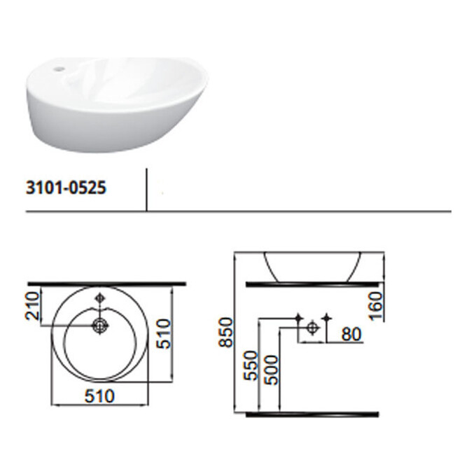 Умивальник 51 см Idevit Alfa 3101-0525, фото , изображение 2