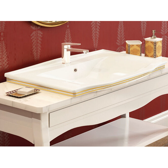 Умивальник 100 см Idevit Neo Classic 3301-1005-0088 (білий/декор золото), фото , изображение 2
