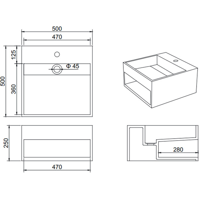 Умывальник 50 см Asignatura Monolith 25701804 (с нишей), фото 5