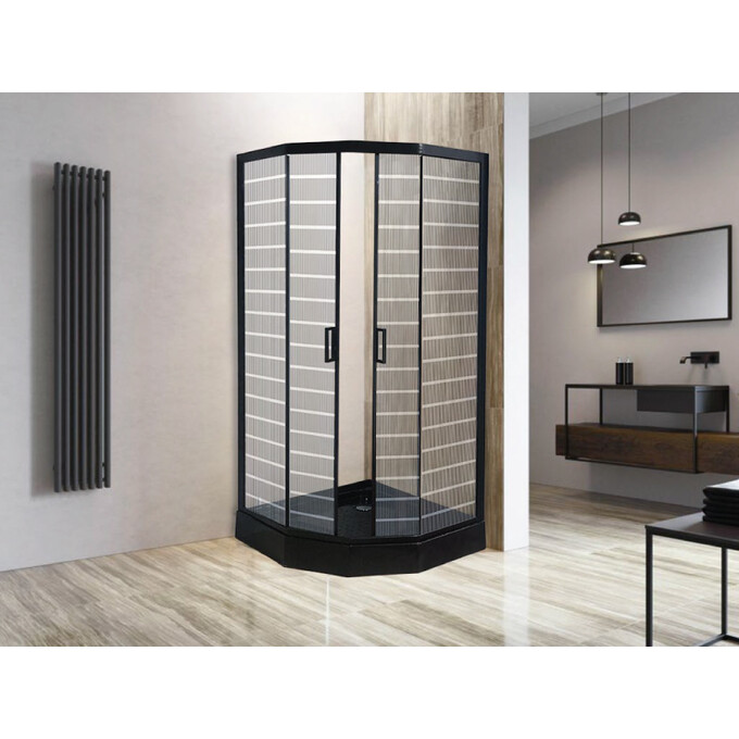 Душевая кабина без поддона 90x90 Asignatura Perissa 69020802 (профиль черный матовый, стекло принт), фото 