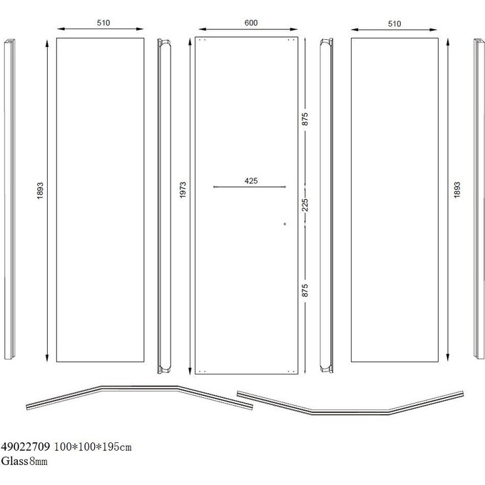Душевая кабина без поддона 100x100 Asignatura Tinto 49022709 (профиль сатин, стекло прозрачное), фото 8