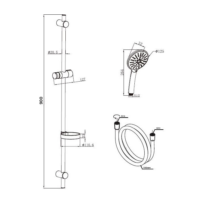 Душевой гарнитур Am.Pm Bliss L F0153100 (с мыльницей), фото 9