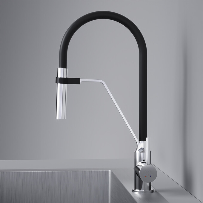 Смеситель для кухни Am.Pm Like S F8013000 (хром/черный, с гибким изливом), фото 4