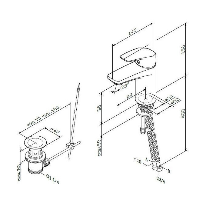 Змішувач для умивальника Am.Pm Gem F9092100 (з донним клапаном), фото , изображение 10