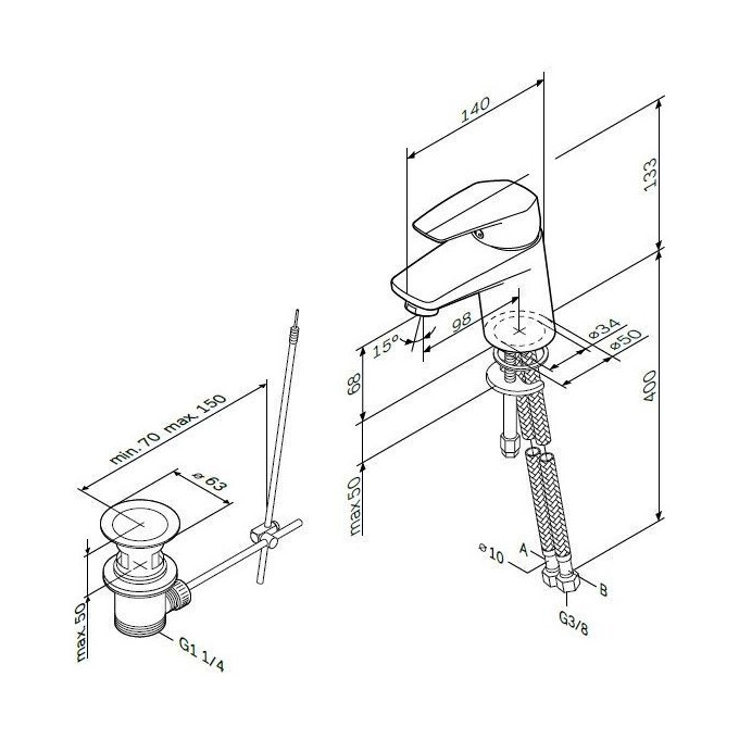 Змішувач для умивальника Am.Pm Gem F9082100 (з донним клапаном), фото , изображение 11
