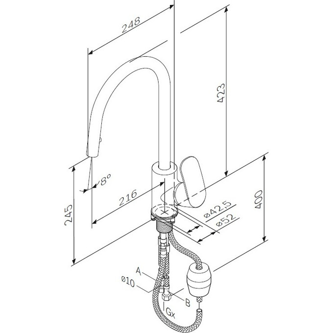 Смеситель для кухни Am.Pm Like F8012000 (с выдвижной лейкой), фото 8