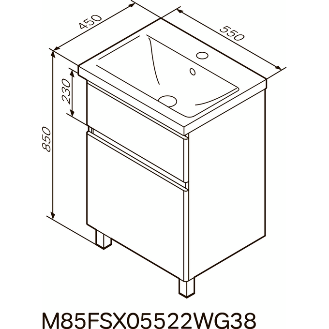 Тумба с раковиной Am.Pm X-Joy M85-FSX0552-WC0552WG38 (55 см, белая, напольная), фото 9