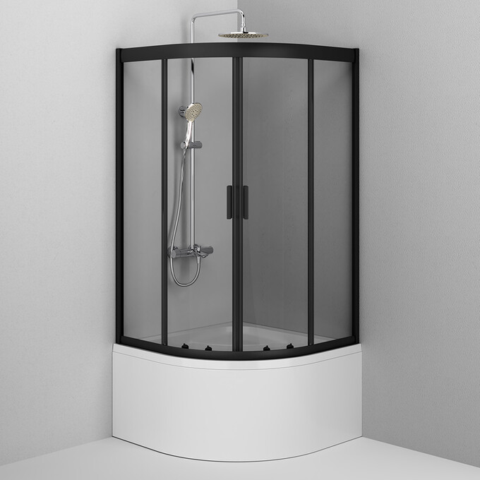 Душевая кабина 90x90 см Am.Pm Gem Deep 1/4 Round W90UG-401A090BT (без поддона, стекло прозрачное, профиль черный матовый), Цвет производителя: черный матовый, фото 3