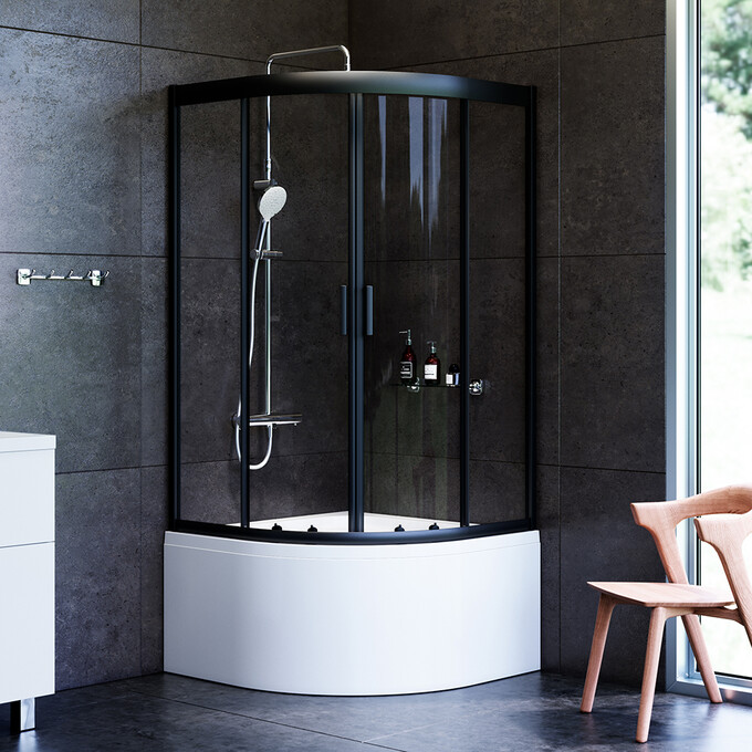 Душевая кабина 90x90 см Am.Pm Gem Deep 1/4 Round W90UG-401A090BT (без поддона, стекло прозрачное, профиль черный матовый), Цвет производителя: черный матовый, фото 2