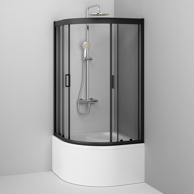 Душевая кабина 90x90 см Am.Pm Gem Deep 1/4 Round W90UG-401A090BT (без поддона, стекло прозрачное, профиль черный матовый), Цвет производителя: черный матовый, фото 4
