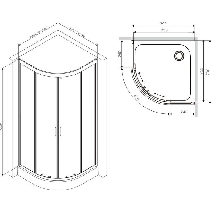 Душевая кабина 80x80 см Am.Pm Gem 1/4 Round W90UG-401-080MT (без поддона, стекло прозрачное, профиль матовый хром), Доступные размеры: 80 x 80, Цвет производителя: сатин (хром матовый), фото 8