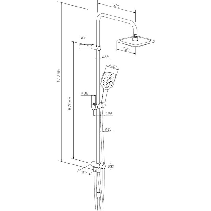 Душевая система RedBlu Origin Evo 978200300 (черная матовая, без смесителя), фото 10