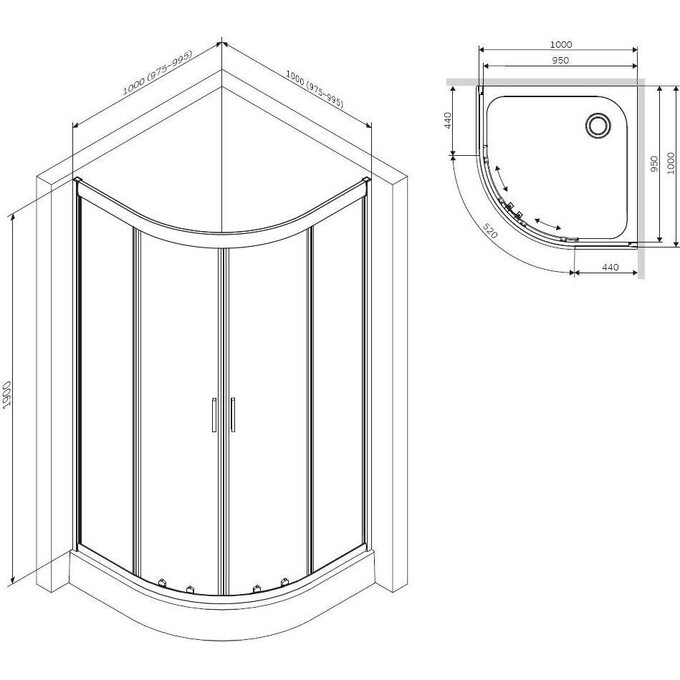 Душевая кабина 100x100 см Am.Pm Gem 1/4 Round W90UG-401-100BT (без поддона, стекло прозрачное, профиль черный матовый), Доступные размеры: 100 x 100, Цвет производителя: черный матовый, фото 10
