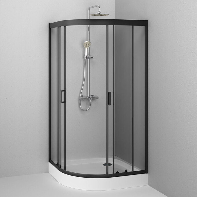 Душевая кабина 100x100 см Am.Pm Gem 1/4 Round W90UG-401-100BT (без поддона, стекло прозрачное, профиль черный матовый), Доступные размеры: 100 x 100, Цвет производителя: черный матовый, фото 5
