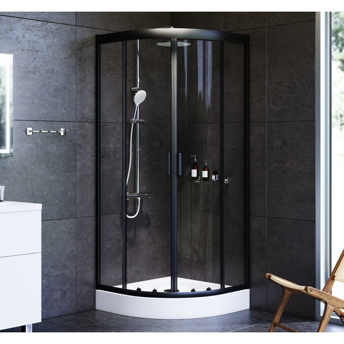 Душевая кабина 80x80 см Am.Pm Gem 1/4 Round W90UG-401-080BT (без поддона, стекло прозрачное, профиль черный матовый), Доступные размеры: 80 x 80, Цвет производителя: черный матовый, фото 2