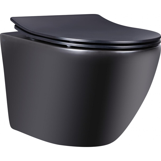 Безободковый подвесной унитаз Qtap Robin QT1333046ENRMB New (черный матовый, с сиденьем), фото 