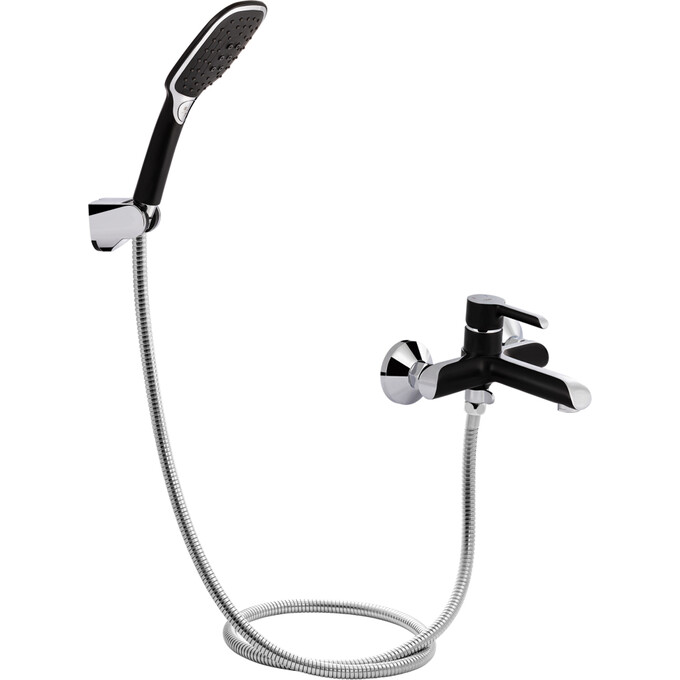 Змішувач для ванни Qtap Grand BCR 006 (чорний/хром, з лійкою та шлангом), фото 