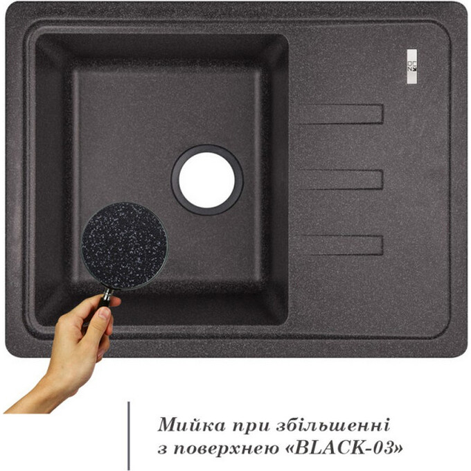 Кухонна мийка Lidz 620x435/200 BLA-03 (LIDZBLA03620435200, штучний камінь, 61x43 см, чорна), Колір виробника: чорний, фото , изображение 2