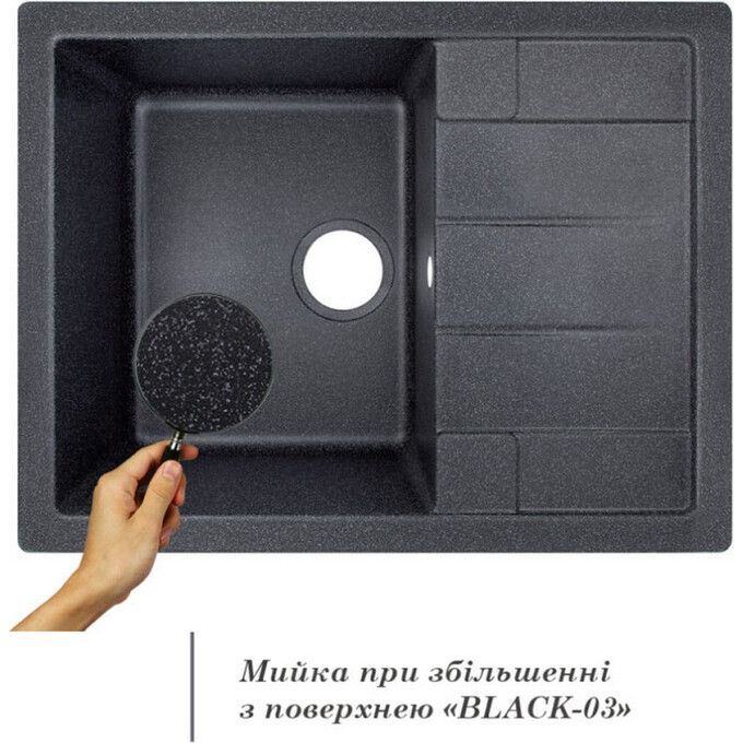 Кухонна мийка Lidz 650x500/200 BLA-03 (LIDZBLA03650500200, штучний камінь, 65x49 см, чорна), Колір виробника: чорний, фото , изображение 2