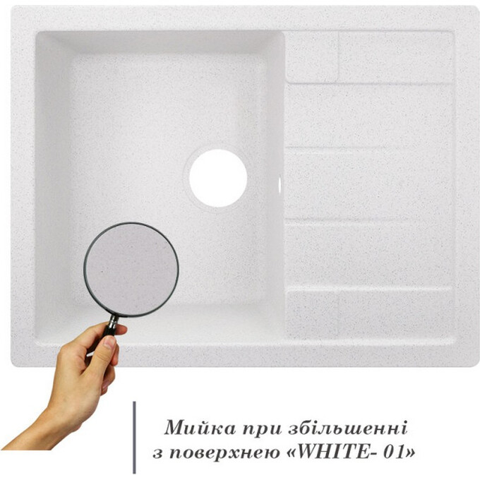 Кухонная мойка Lidz 650x500/200 WHI-01 (LIDZWHI01650500200, искусственный камень, 65x49 см, белая), Цвет производителя: белый, фото 2
