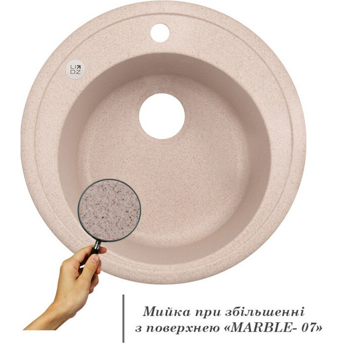 Кухонна мийка Lidz D510/200 MAR-07 (LIDZMAR07D510200, штучний камінь, 50 см, пісочна), Колір виробника: пісочний, фото , изображение 2