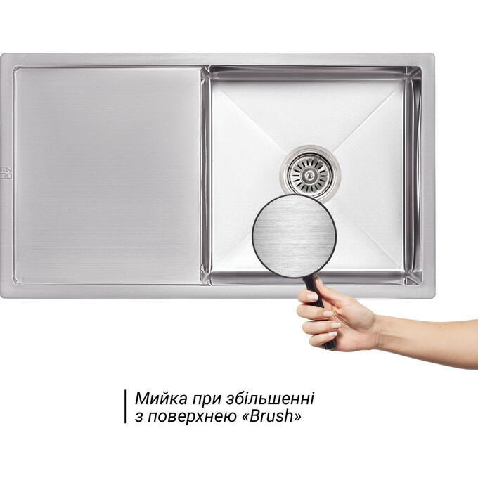Кухонная мойка Lidz H7844 Brush (LIDZH7844LBRU3010, нержавеющая сталь, 78x44 см, 3.0/1.0 мм, брашированная), фото 2