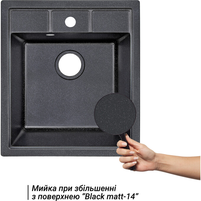 Кухонна мийка Lidz 460x515/200 BLM-14 (LIDZBLM14460515200, штучний камінь, 45x51 см, чорний металік), фото , изображение 2