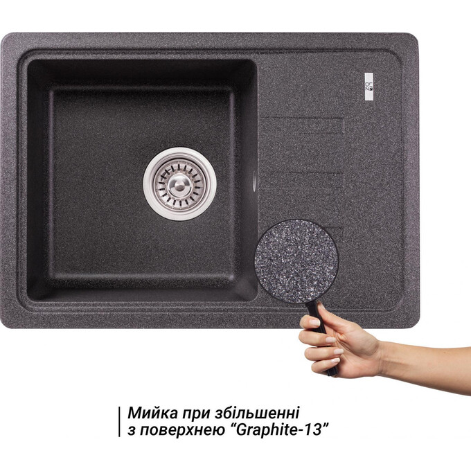 Кухонна мийка Lidz 620x435/200 GRF-13 (LIDZGRF13620435200, штучний камінь, 61x43 см, графіт), Колір виробника: графіт, фото , изображение 2