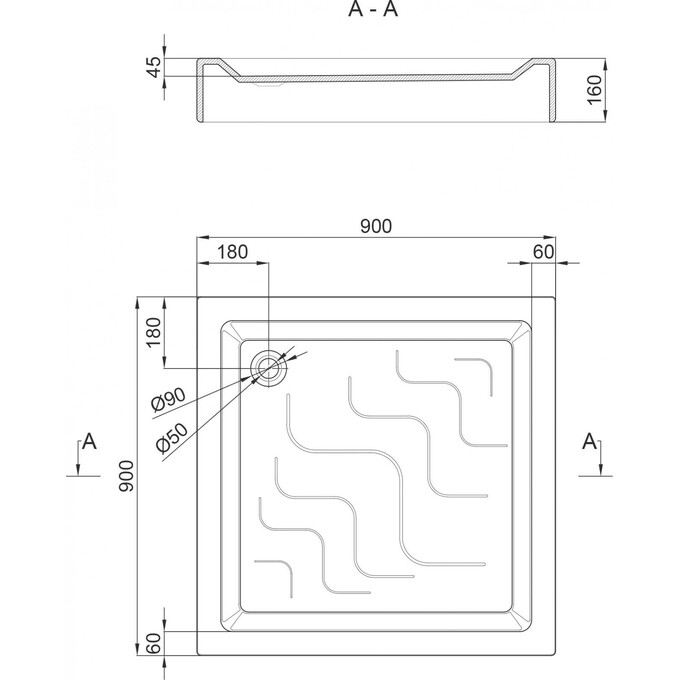 Душовий піддон 90x90 см Lidz Mazur ST90x90x16 (LMAST909016), фото , изображение 5