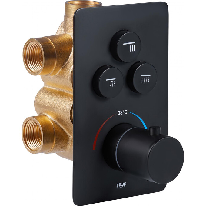 Змішувач термостатичний прихованого монтажу для душу Qtap Votice 6443T105NKB (чорний матовий), фото 