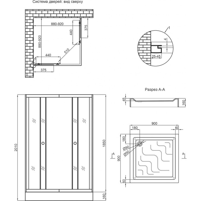 Душевая кабина 90x90 см Lidz Wawel SC90x90.SAT.LOW.GR с поддоном Mazur ST90x90x16 (LWASC9090SATLOWGR2SET, профиль сатин, стекло тонированное), фото 14