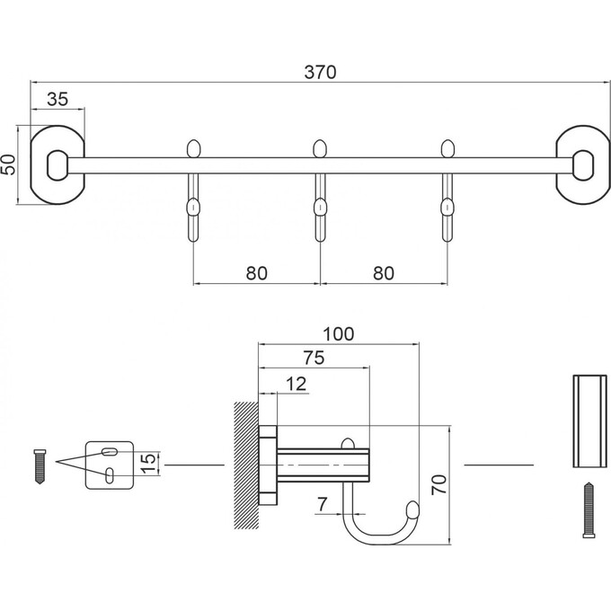 Набор крючков для полотенец Qtap Liberty CRM 1154-3 QTLIBCRM11543, фото 4