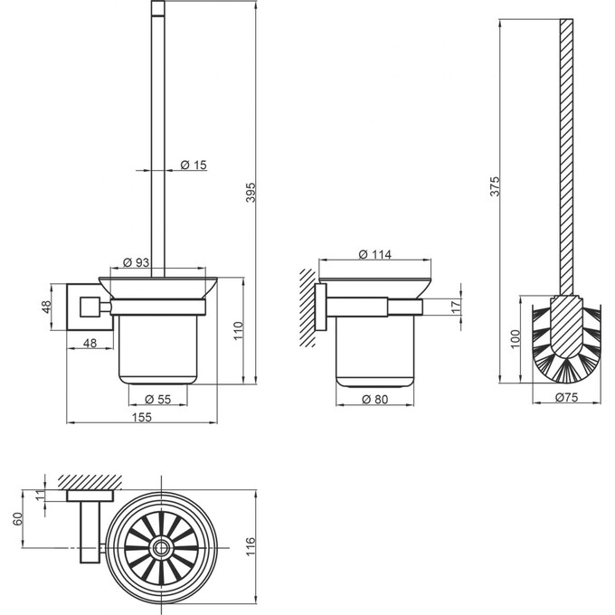 Йоршик для унітазу настінний Qtap Stetka 3101103C (QTST3101103C, білий/хром), фото , изображение 4