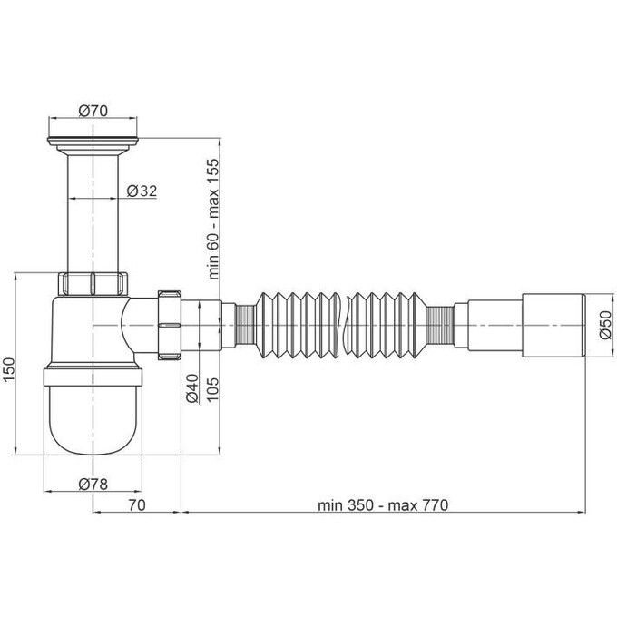 Сифон для раковини Lidz 60 06 Y001 01 (LU01, вихід 40/50 мм), фото , изображение 3