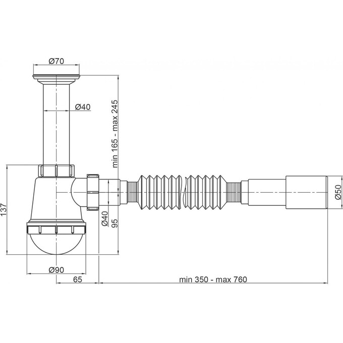 Сифон для кухонной мойки Lidz 60 05 M001 00 (LK02, выход 40/50 мм), фото 3