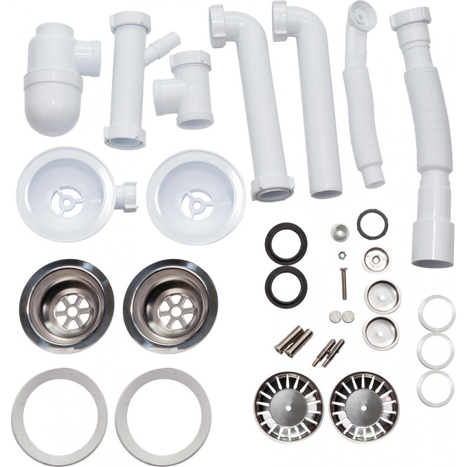 Сифон двойной для кухонной мойки Lidz 60 08 E001 02 ECO (LK07, с круглым переливом, выход 40/50 мм), фото 2