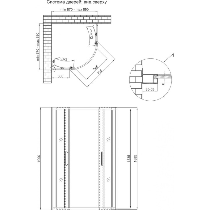 Душевая кабина без поддона 90x90 см Qtap Taurus BLA1099AC6 (профиль черный матовый, стекло прозрачное), фото 7