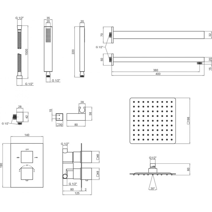 Термостатическая душевая система скрытого монтажа Qtap Aqauarius 65T103NGC, фото 10