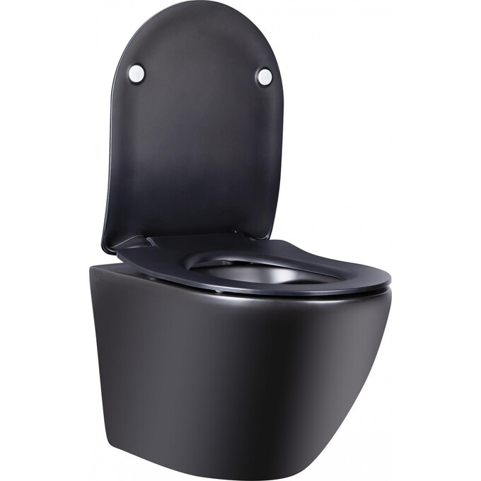 Безободковый подвесной унитаз Qtap Robin QT1333046ENRMB New (черный матовый, с сиденьем), фото 12