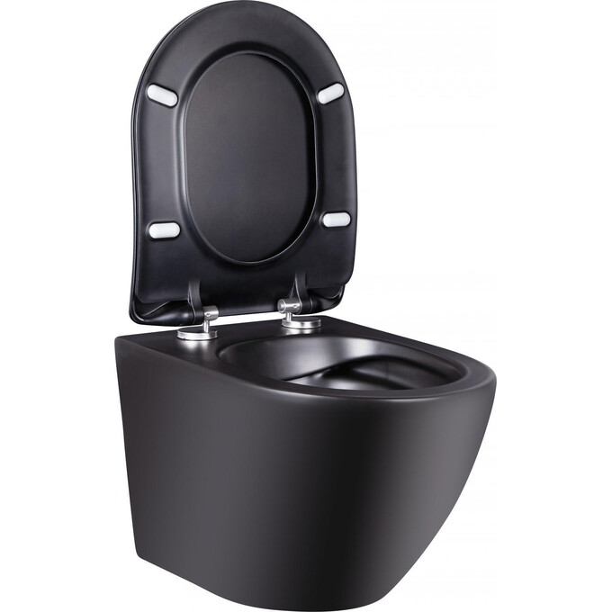 Безободковый подвесной унитаз Qtap Robin QT1333046ENRMB New (черный матовый, с сиденьем), фото 13