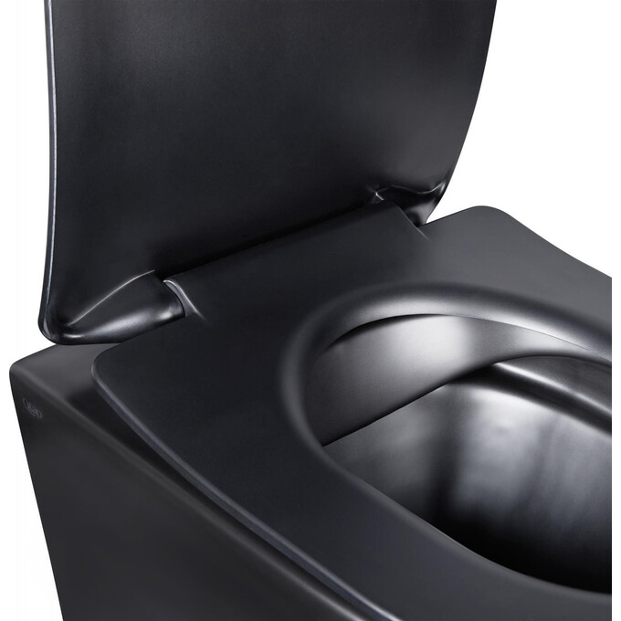 Безободковый подвесной унитаз Qtap Robin QT1333046ENRMB New (черный матовый, с сиденьем), фото 3