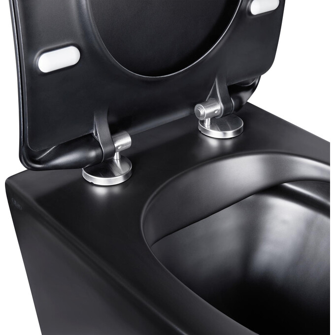 Безободковый подвесной унитаз Qtap Robin QT1333046ENRMB New (черный матовый, с сиденьем), фото 4