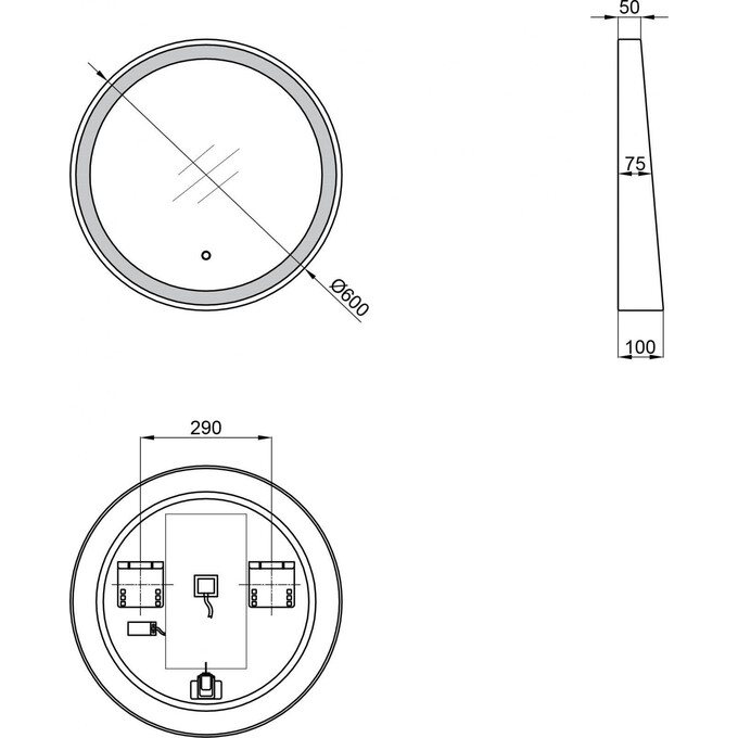 Зеркало с LED-подсветкой 60 см Qtap Robin QT13786501B (с системой антизапотевания в черной матовой рамке), фото 8