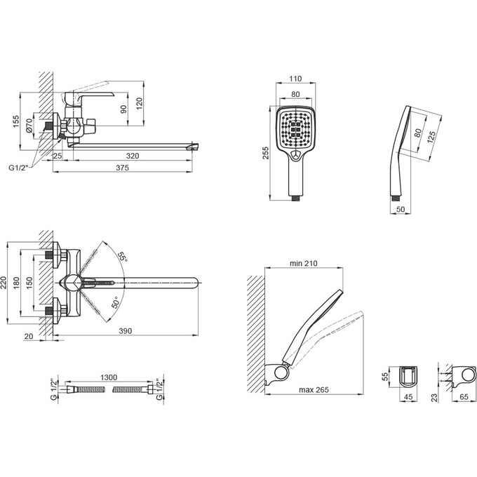 Смеситель для ванны Qtap Grand CRM 005 (с лейкой и шлангом), фото 8